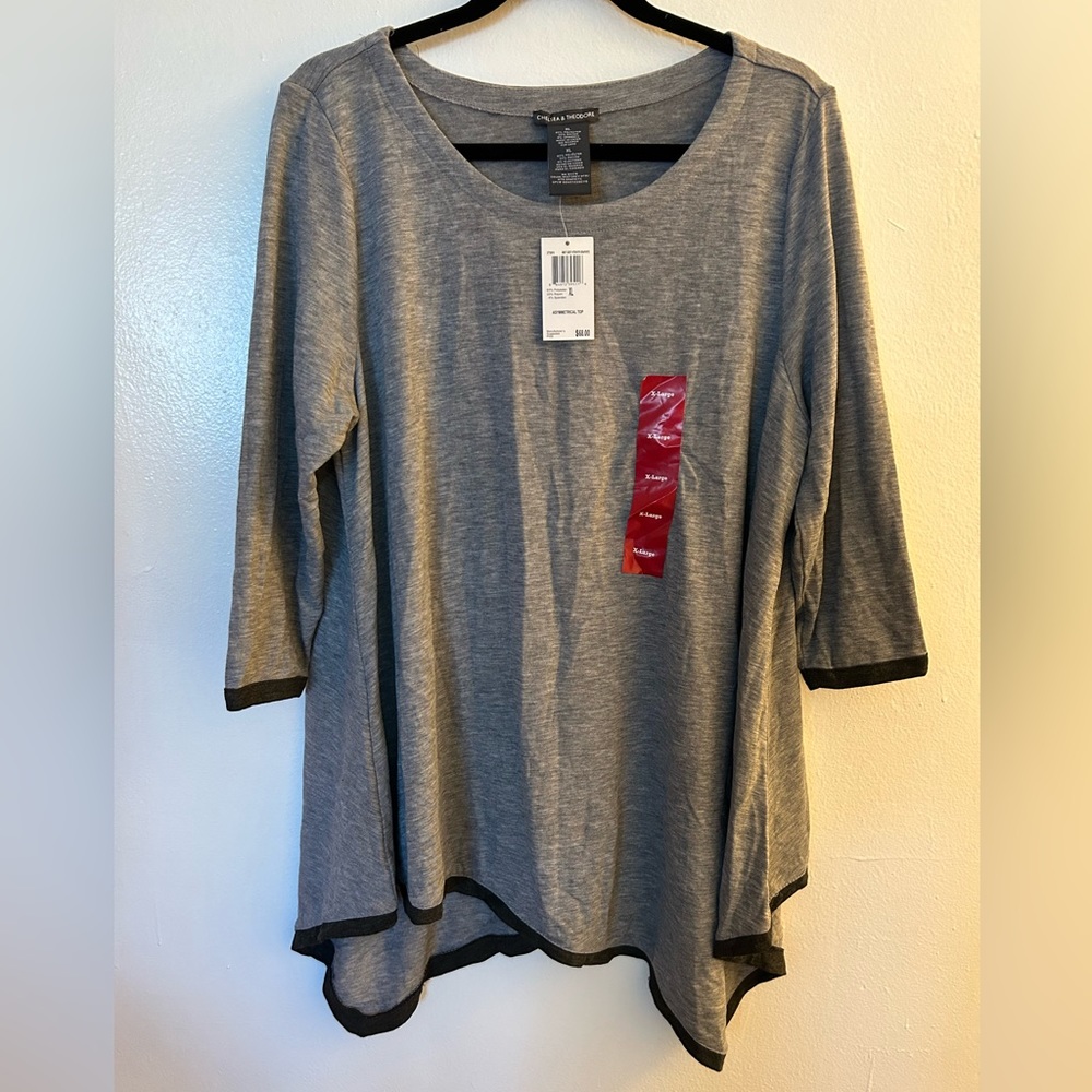 NWT Chelsea & Theodore Asymmetrical Long Sleeve Top. Heather gray size XL